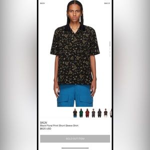 SACAI Black Floral Print Short Sleeve Shirt Size:(2 M)